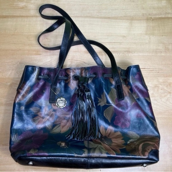 Patricia Nash Leather Drawstring Tassel Witney Tote Bag Peruvian Paint Floral - Picture 1 of 9